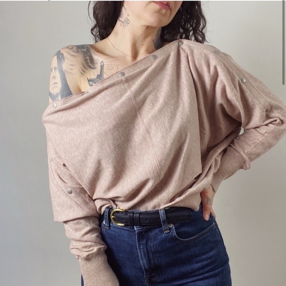 ALLSAINTS Elle Jumper Snap Boatneck Blush Medium - Picture 1 of 7